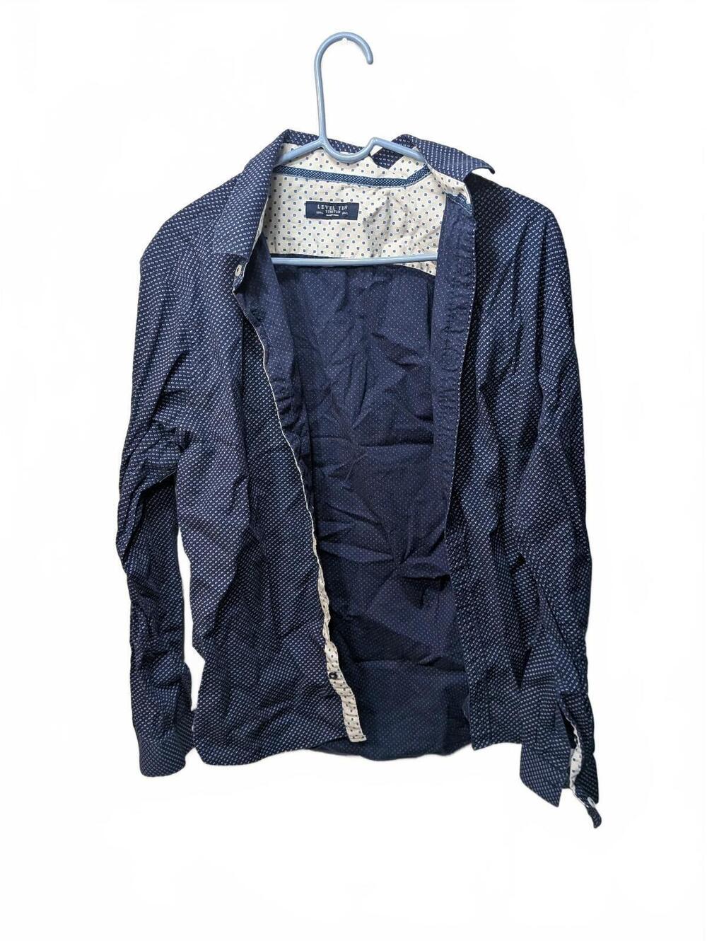 Level Ten Men's Navy Blue Button-Up Shirt with Stretch Fit